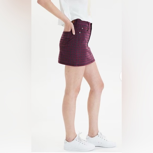 American Eagle Women’s Red Maroon Ne(X)t Level High Waisted Plaid Mini Skirt 14 - Picture 5 of 10